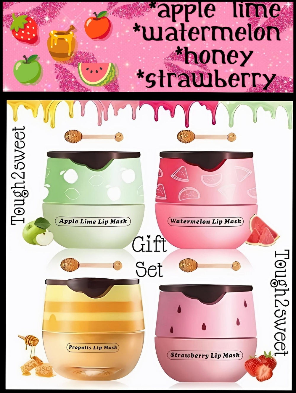 🆕LAST SET🍯HONEY POTS WITH 4 FLAVORED LIPGLOSS IN ADORABLE HONEY POTS